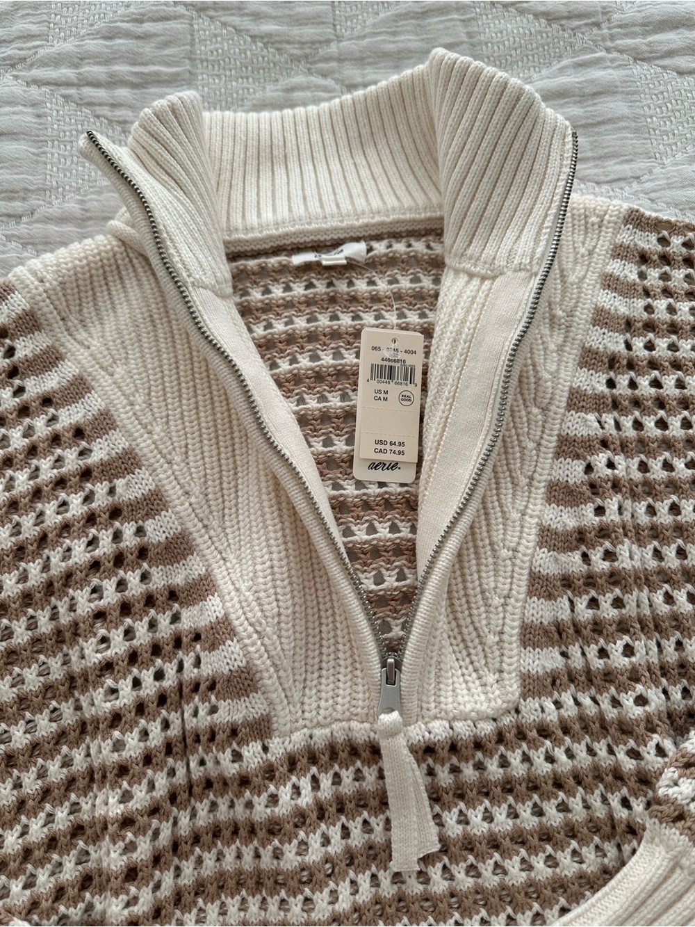 Aerie Crochet Quarter Zip Sweater - Picture 2 of 13